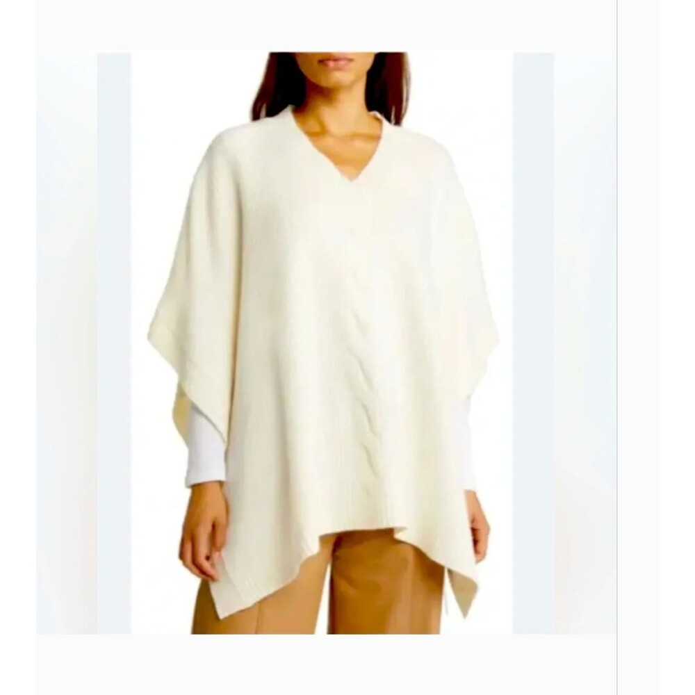 NWT NORDSTROM V-Neck Wool & Cashmere Poncho in Creamy Ivory Cloud One Size